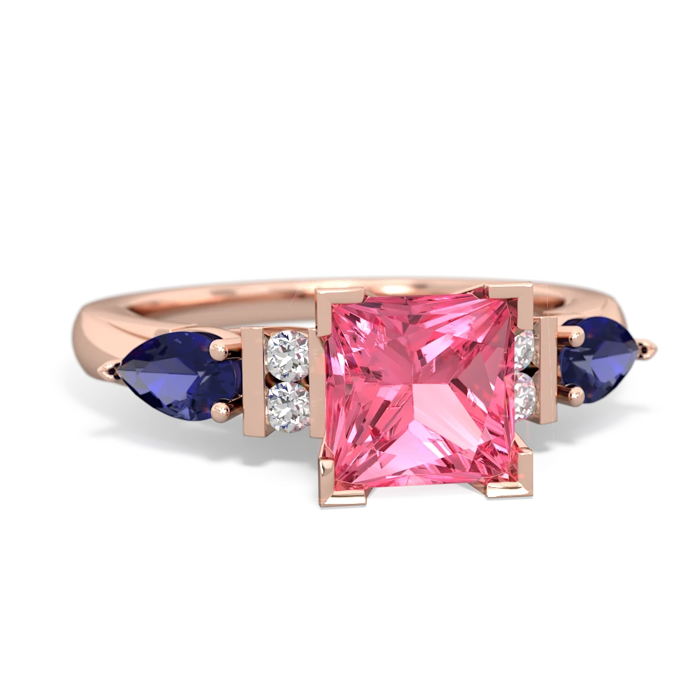 Lab Pink Sapphire 6Mm Princess Eternal Embrace Engagement 14K Rose Gold ring C2002