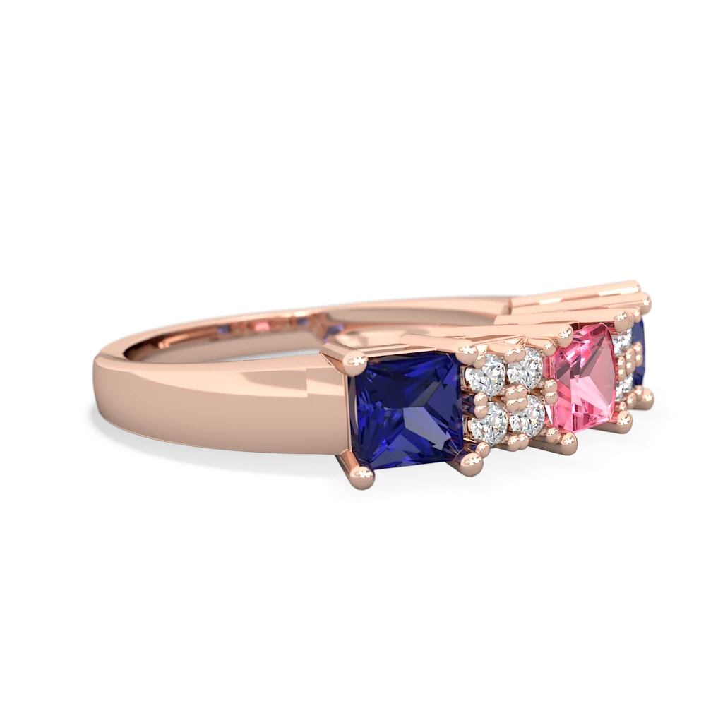 Lab Pink Sapphire Three Stone Diamond Cluster 14K Rose Gold ring R2592