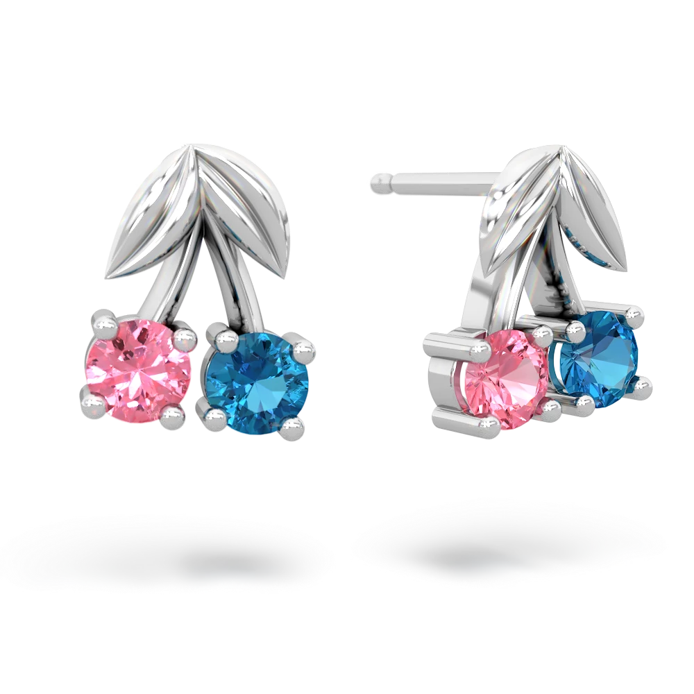 Lab Pink Sapphire Sweet Cherries 14K White Gold earrings E7001