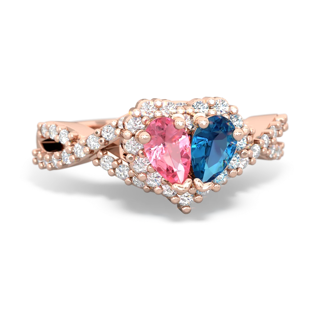 Lab Pink Sapphire Diamond Twist 'One Heart' 14K Rose Gold ring R2640HRT