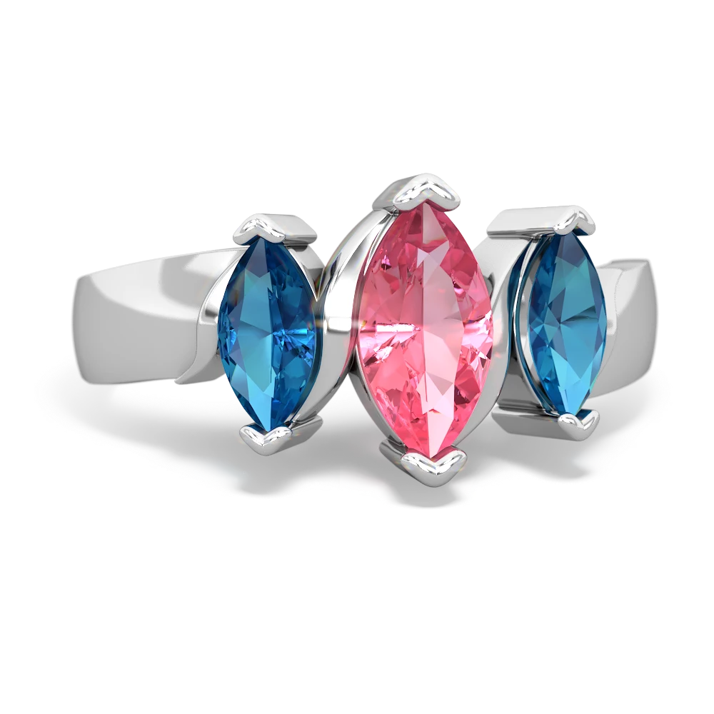 Lab Pink Sapphire Three Peeks 14K White Gold ring R2433