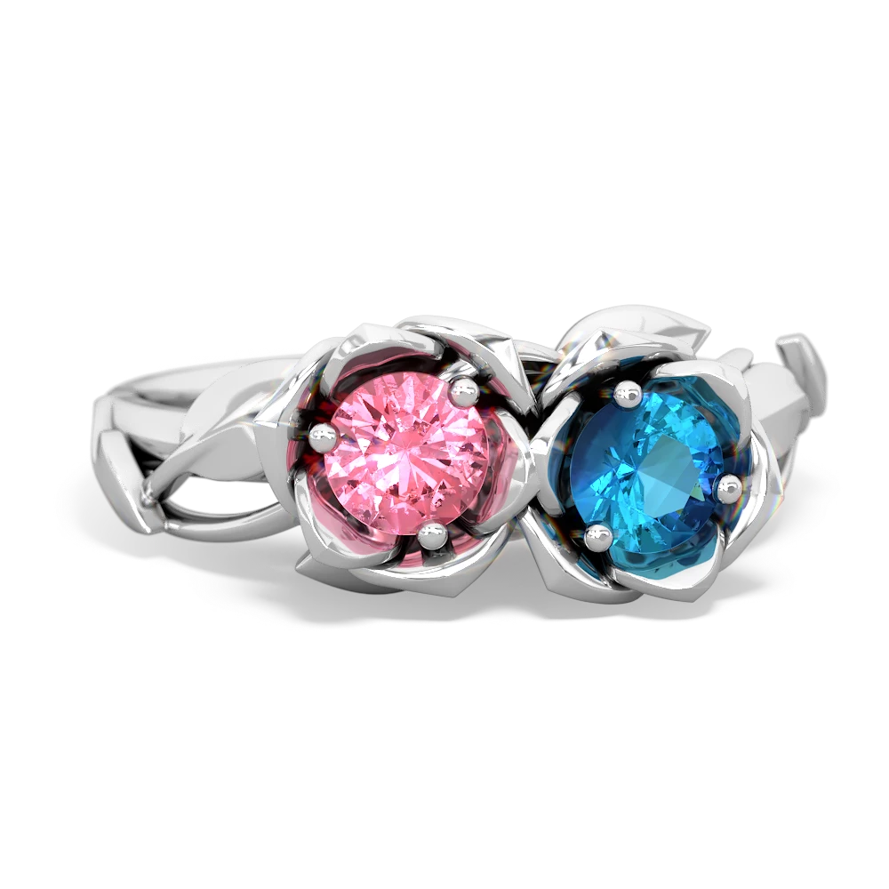 Lab Pink Sapphire Rose Garden 14K White Gold ring R5510