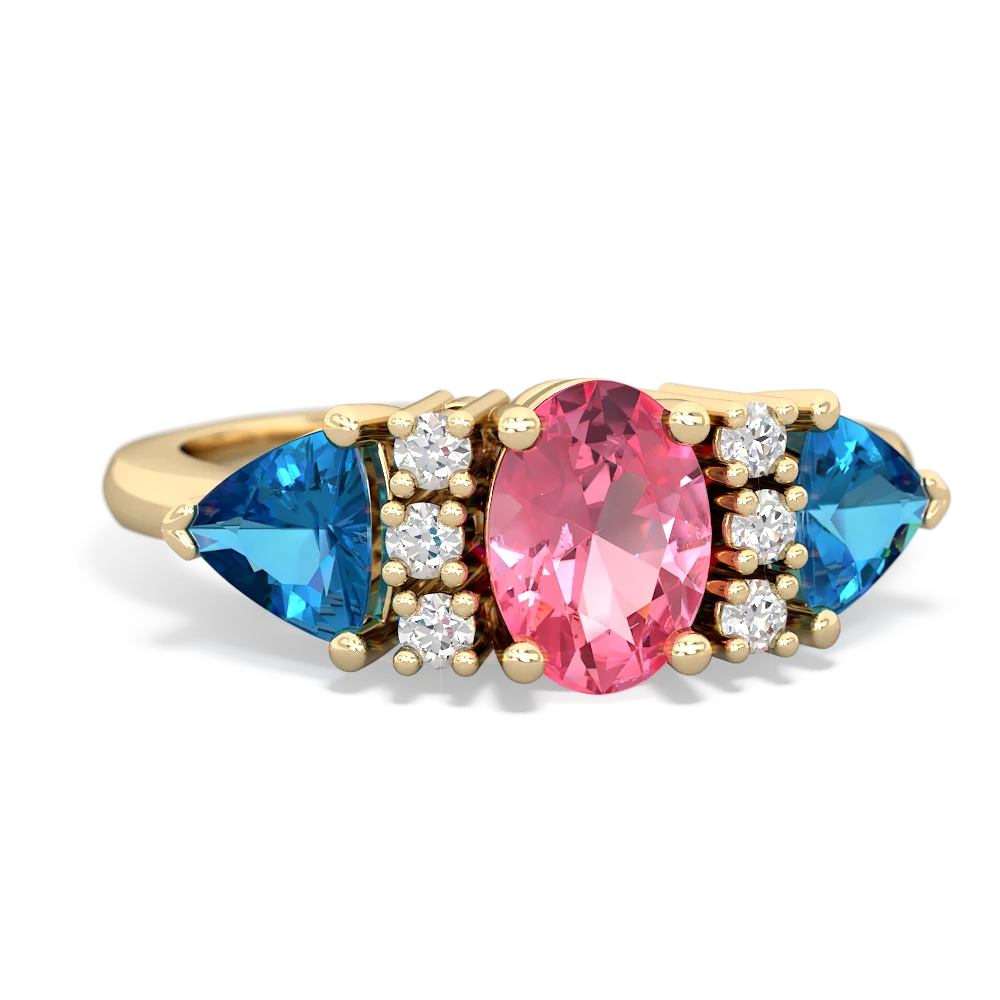 Lab Pink Sapphire Antique Style Three Stone 14K Yellow Gold ring R2186