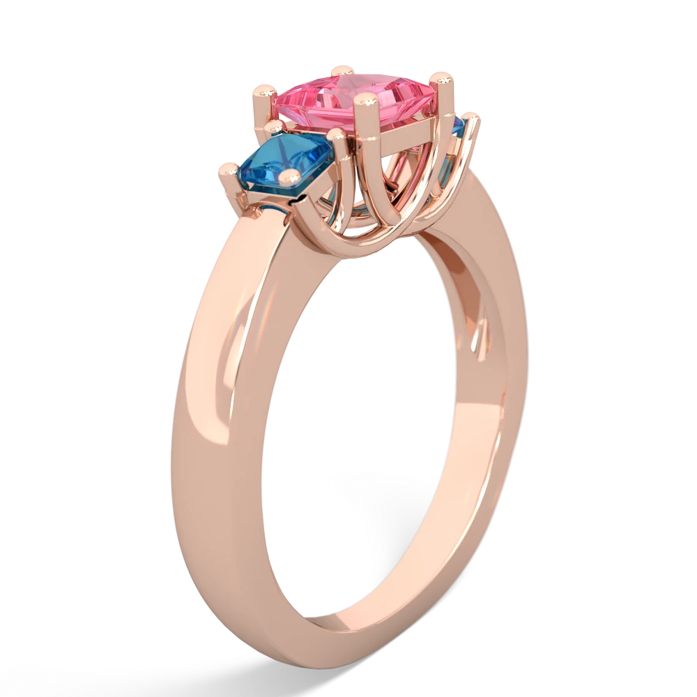 Lab Pink Sapphire Three Stone Trellis 14K Rose Gold ring R4015