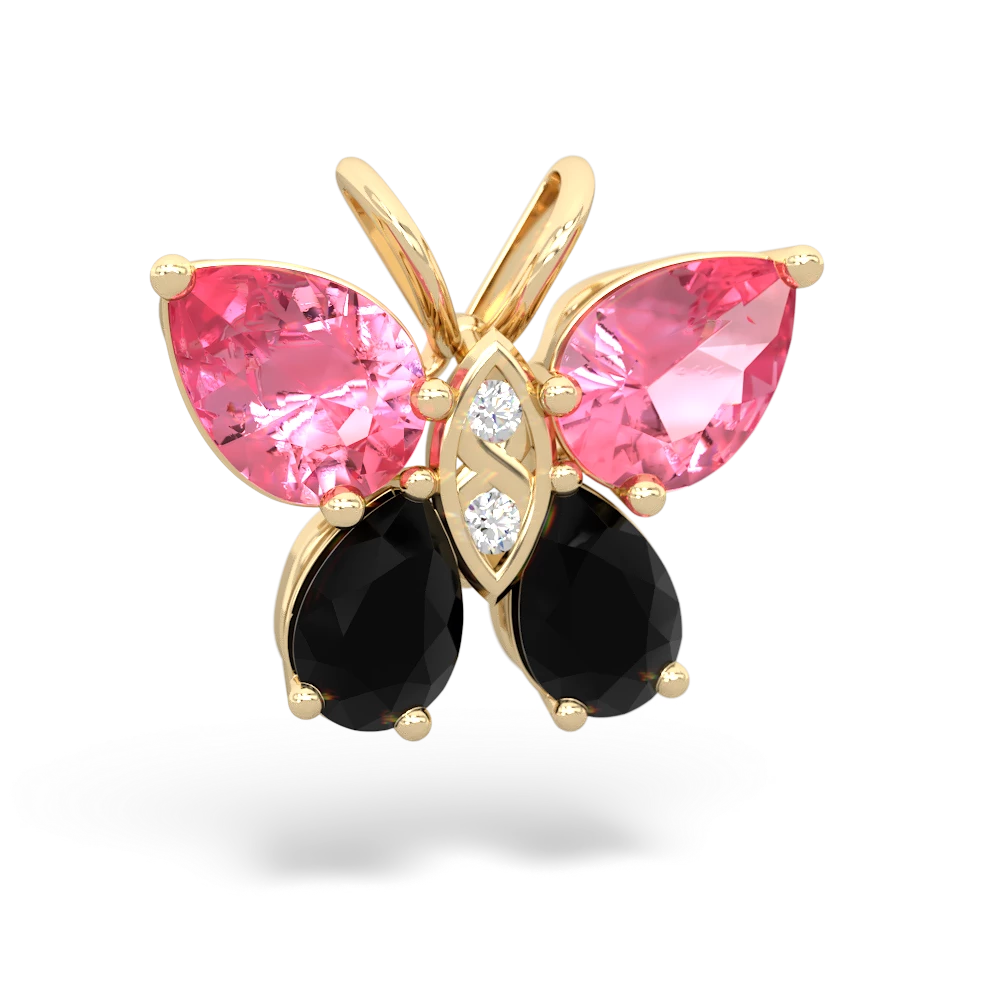 Lab Pink Sapphire Butterfly 14K Yellow Gold pendant P2215