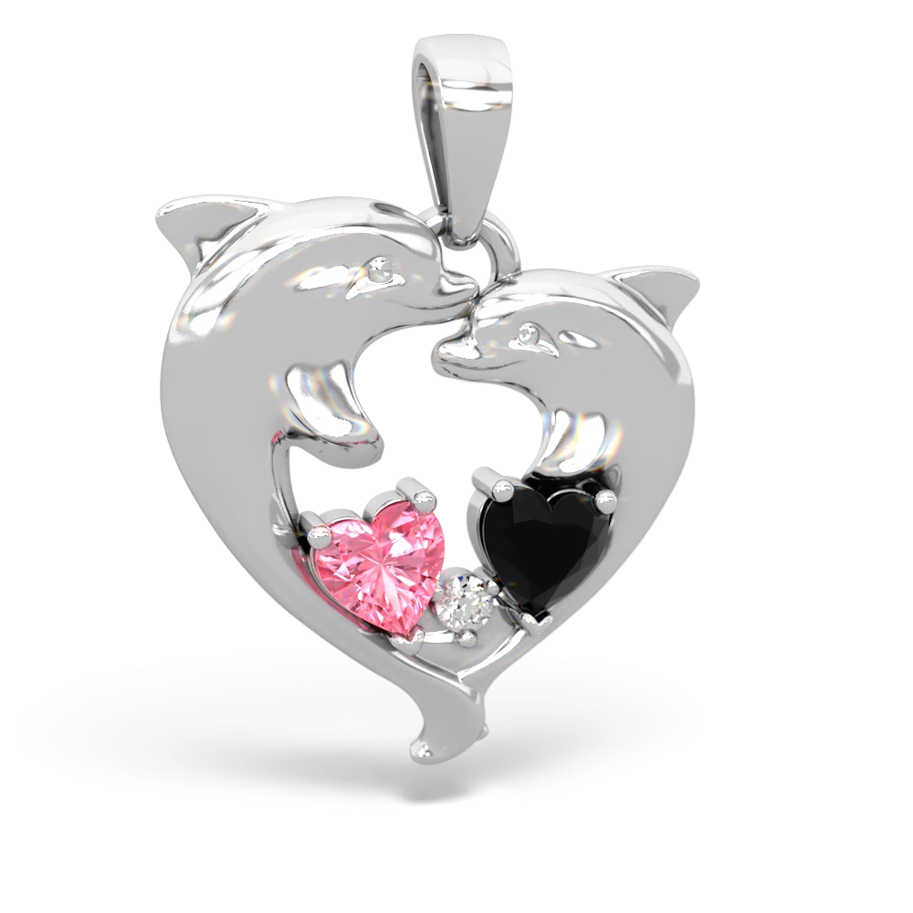 Lab Pink Sapphire Dolphin Heart 14K White Gold pendant P5820