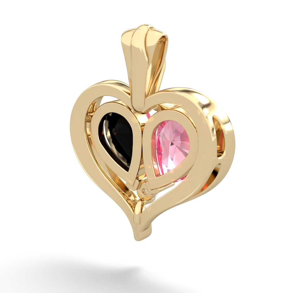 Lab Pink Sapphire Two Become One 14K Yellow Gold pendant P5330