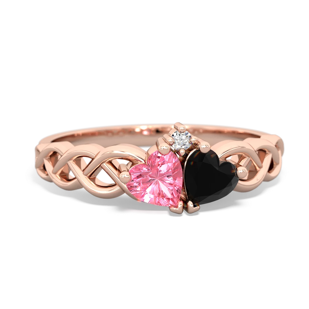 Lab Pink Sapphire Heart To Heart Braid 14K Rose Gold ring R5870