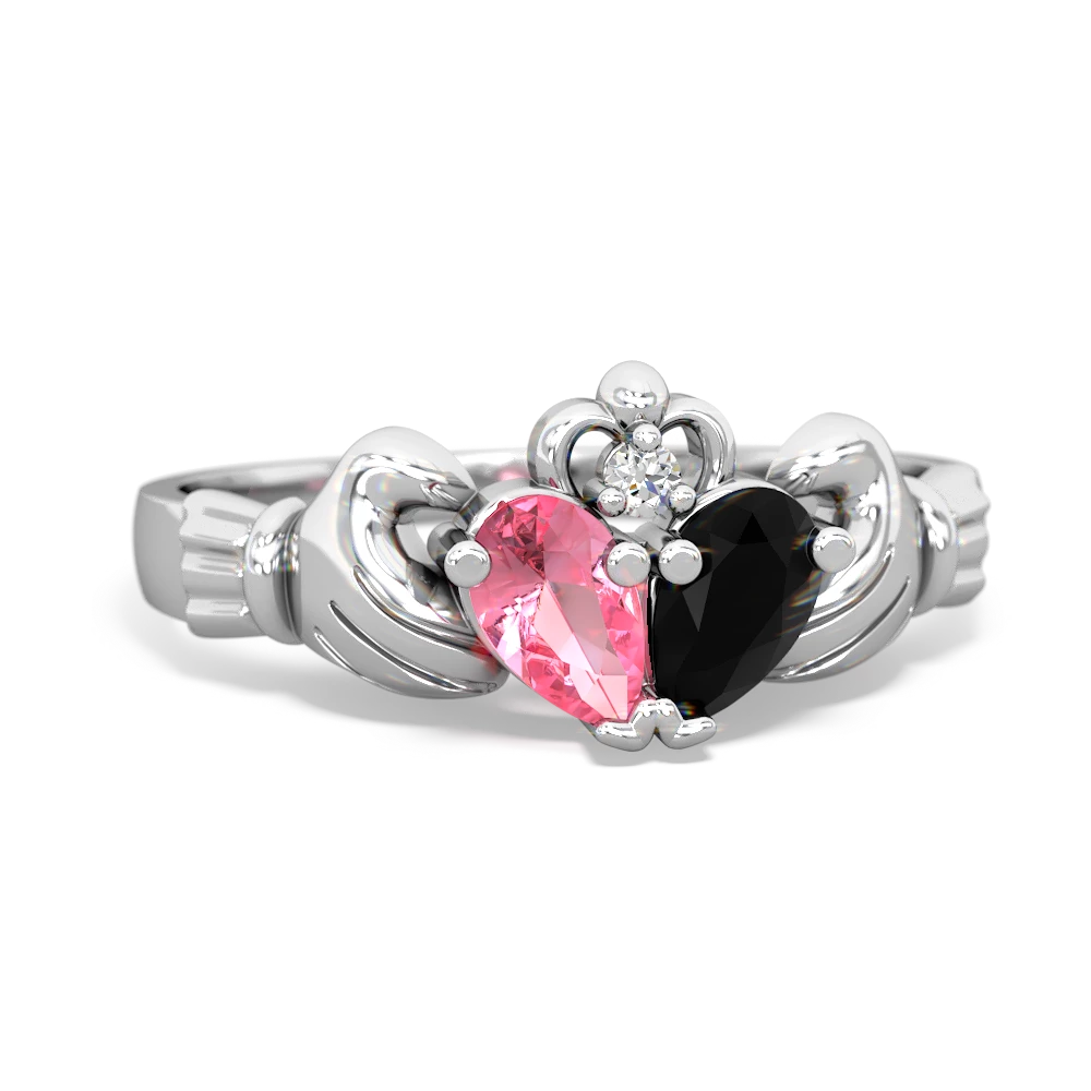 Lab Pink Sapphire 'Our Heart' Claddagh 14K White Gold ring R2388