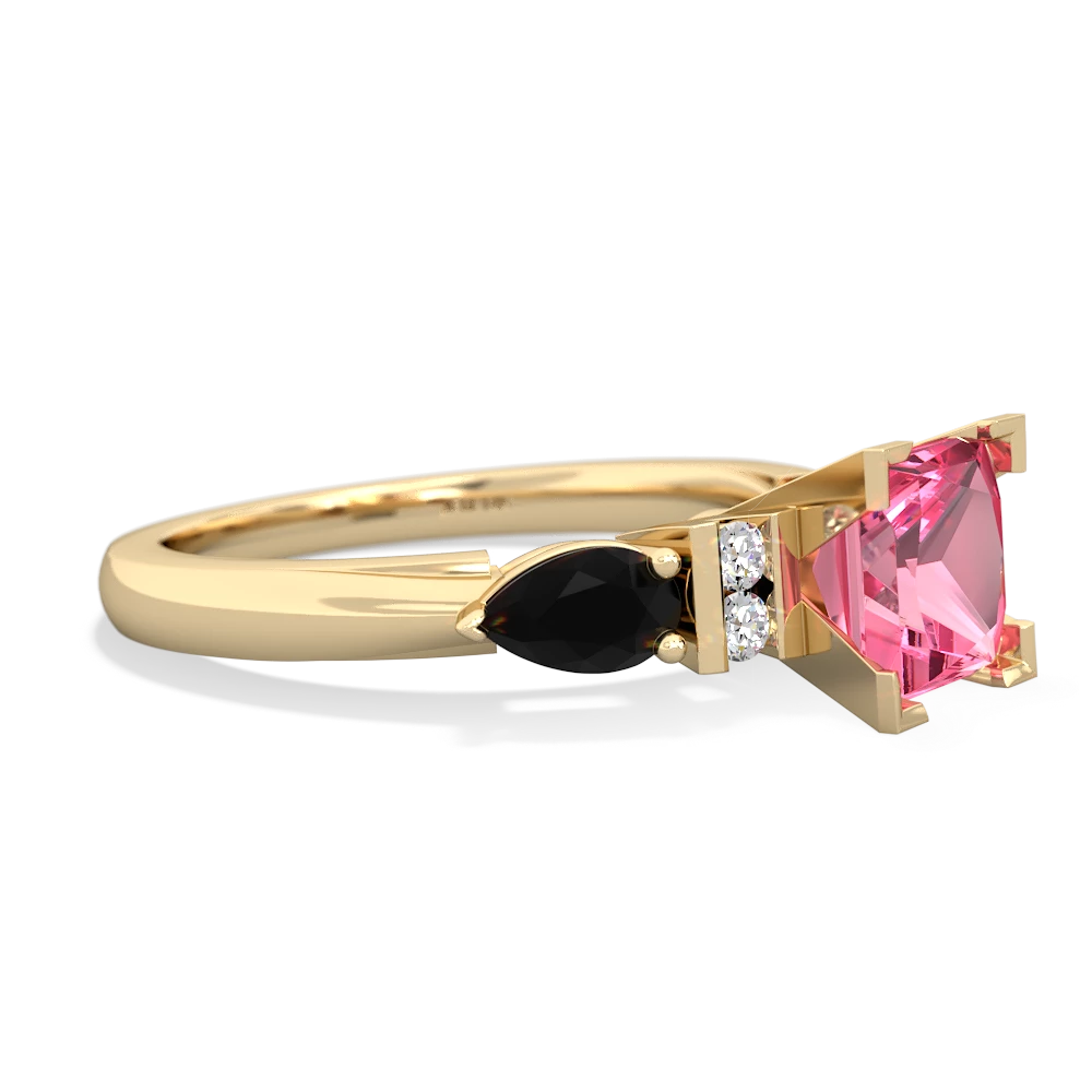 Lab Pink Sapphire 6Mm Princess Eternal Embrace Engagement 14K Yellow Gold ring C2002