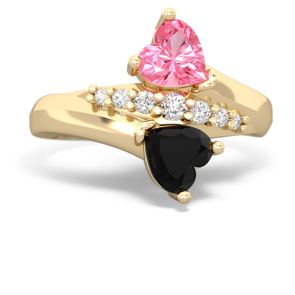 Lab Pink Sapphire Heart To Heart 14K Yellow Gold ring R2064