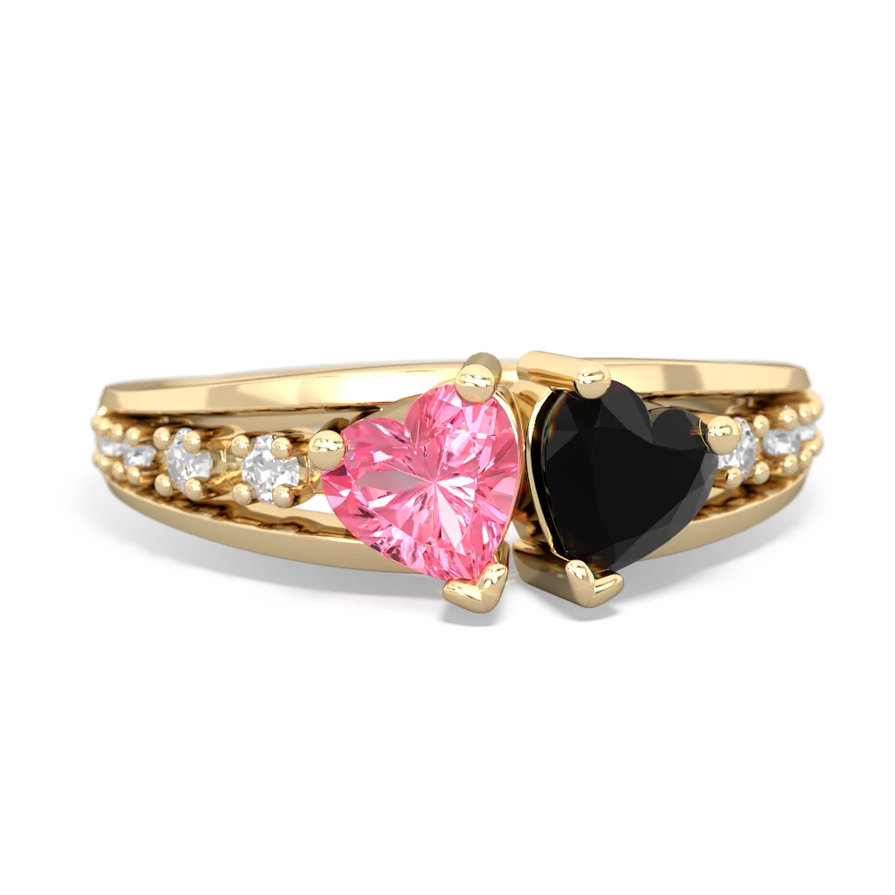 Lab Pink Sapphire Heart To Heart 14K Yellow Gold ring R3342