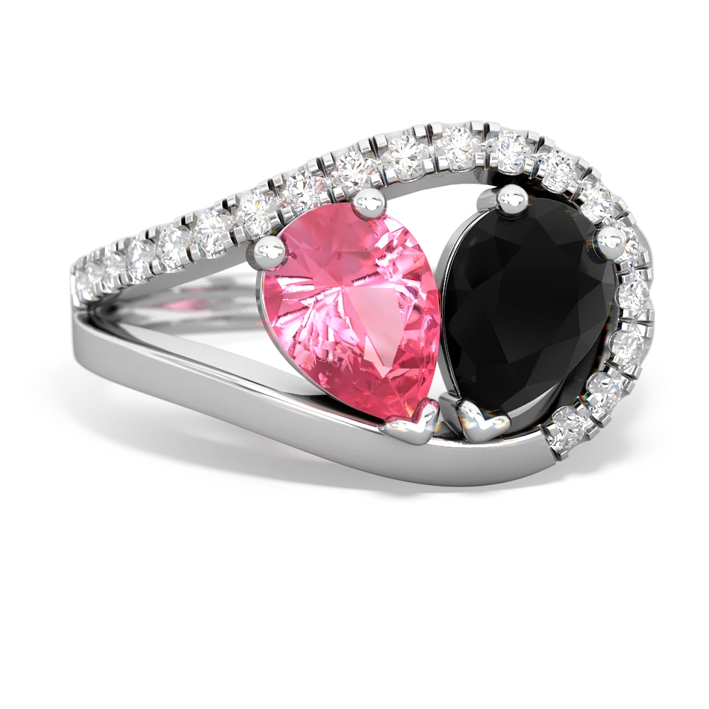 Lab Pink Sapphire Nestled Heart Keepsake 14K White Gold ring R5650