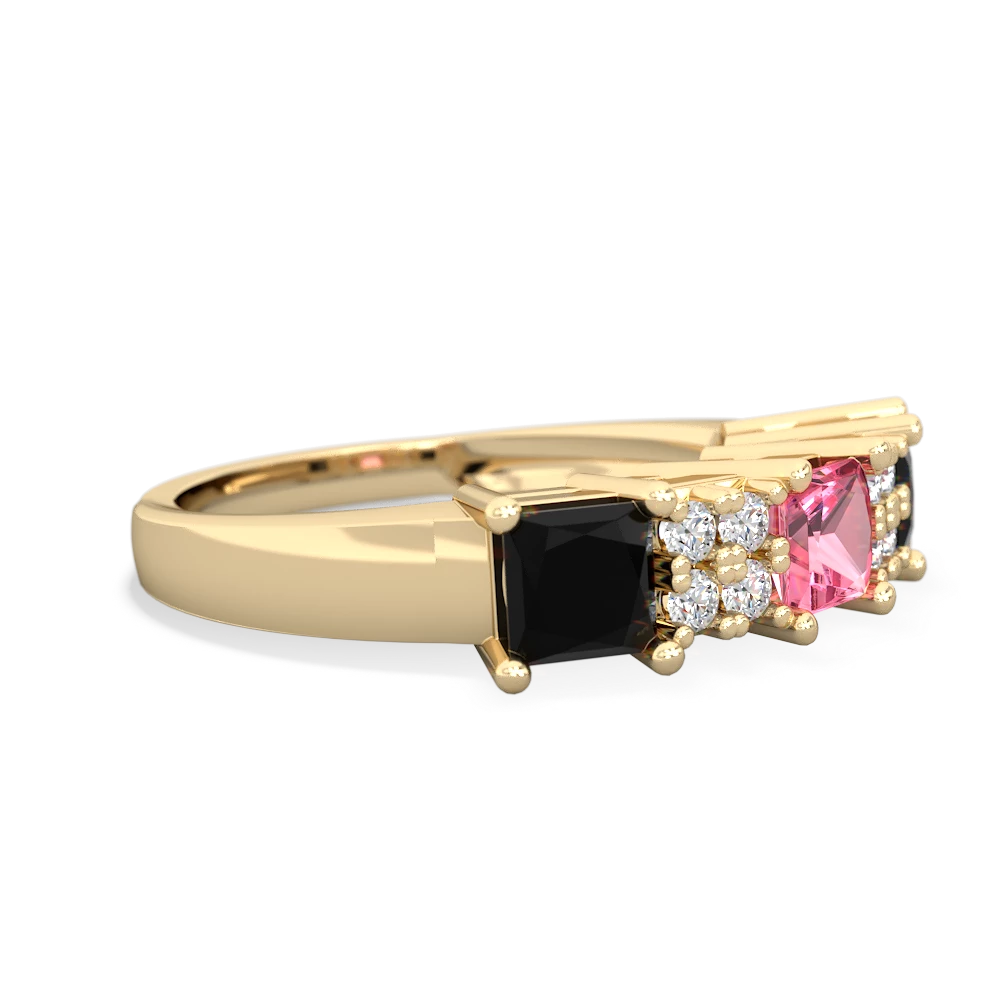 Lab Pink Sapphire Three Stone Diamond Cluster 14K Yellow Gold ring R2592