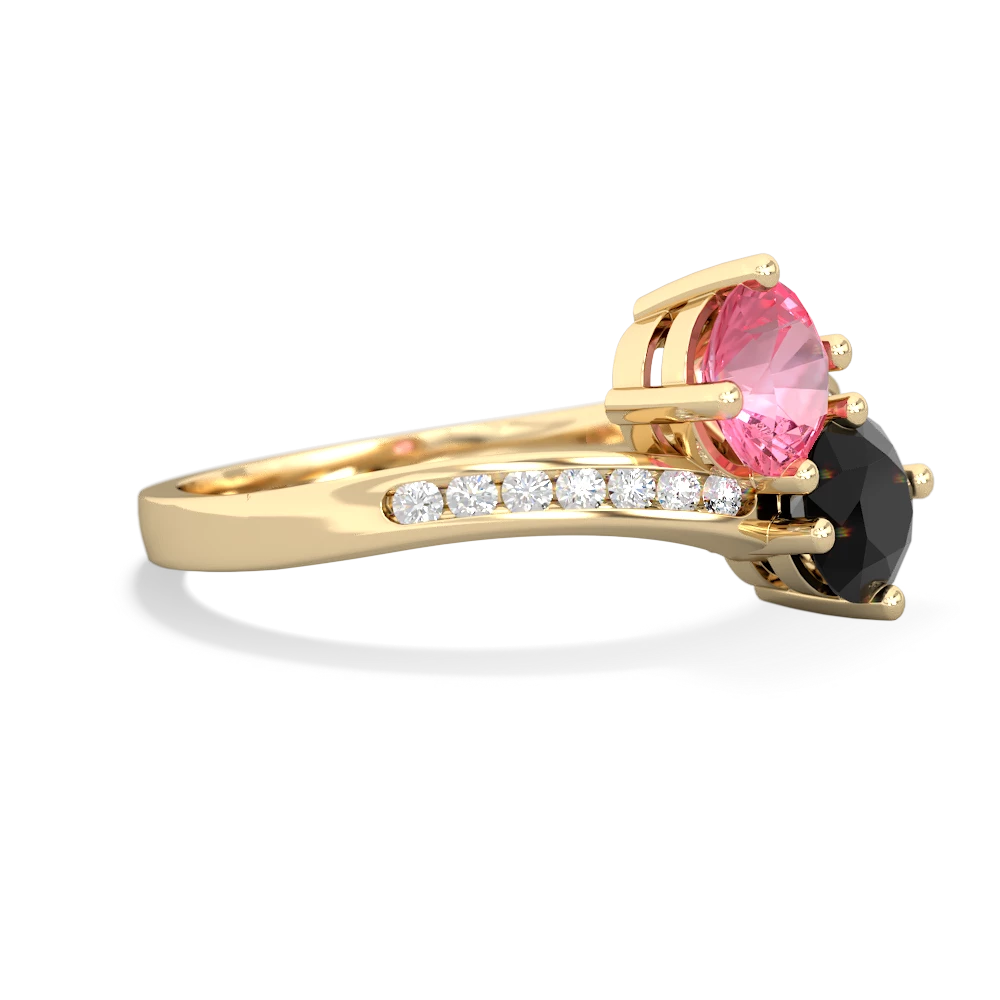 Lab Pink Sapphire Channel Set Two Stone 14K Yellow Gold ring R5303