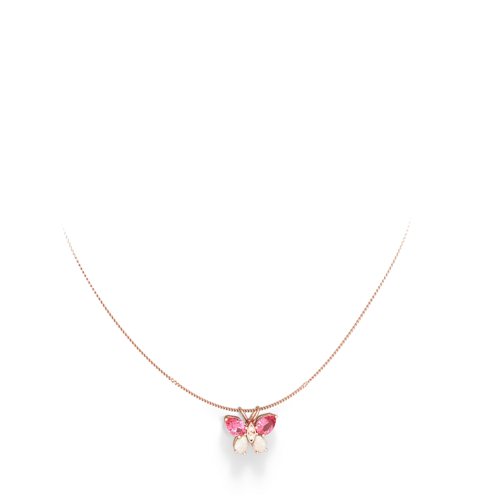 Lab Pink Sapphire Butterfly 14K Rose Gold pendant P2215