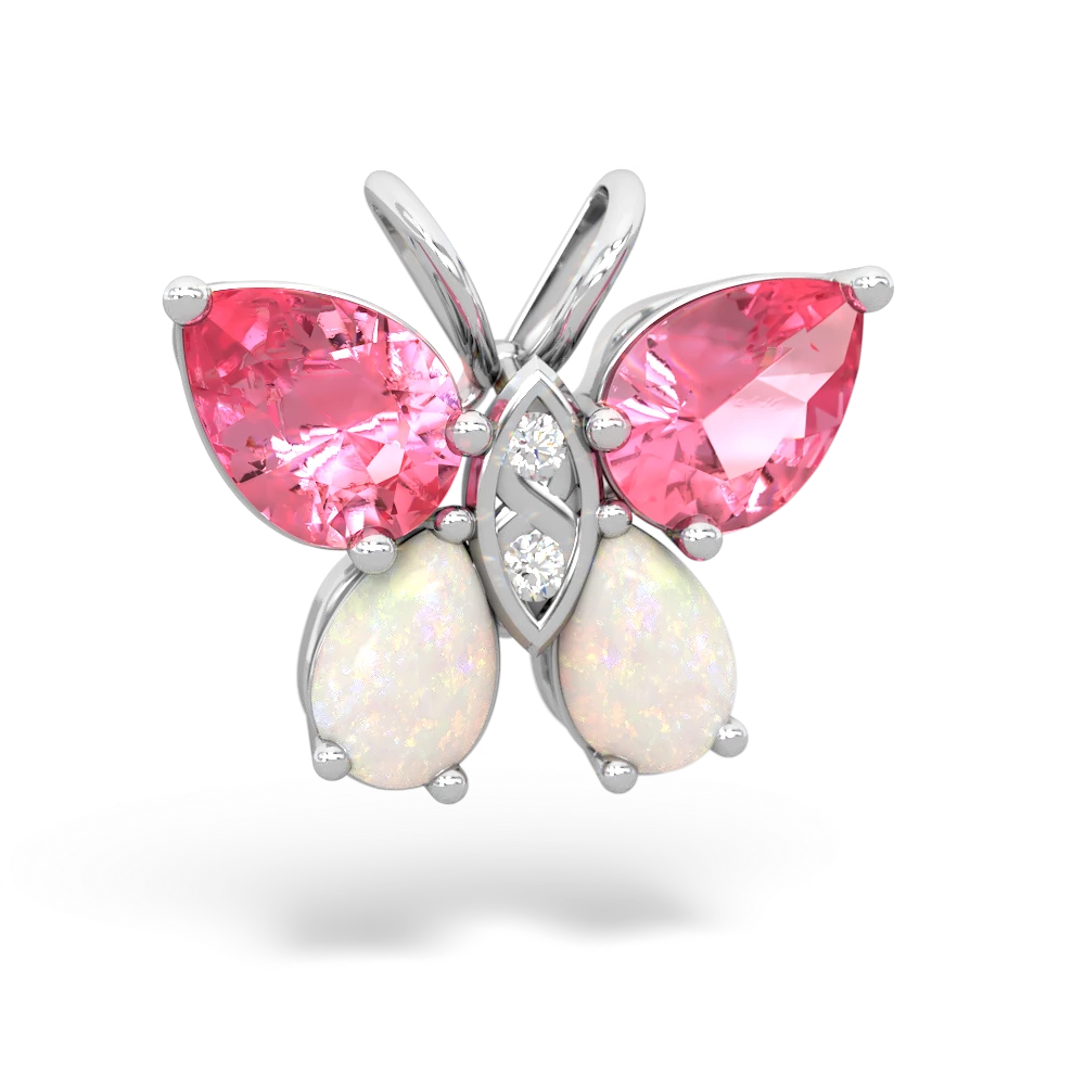 Lab Pink Sapphire Butterfly 14K White Gold pendant P2215