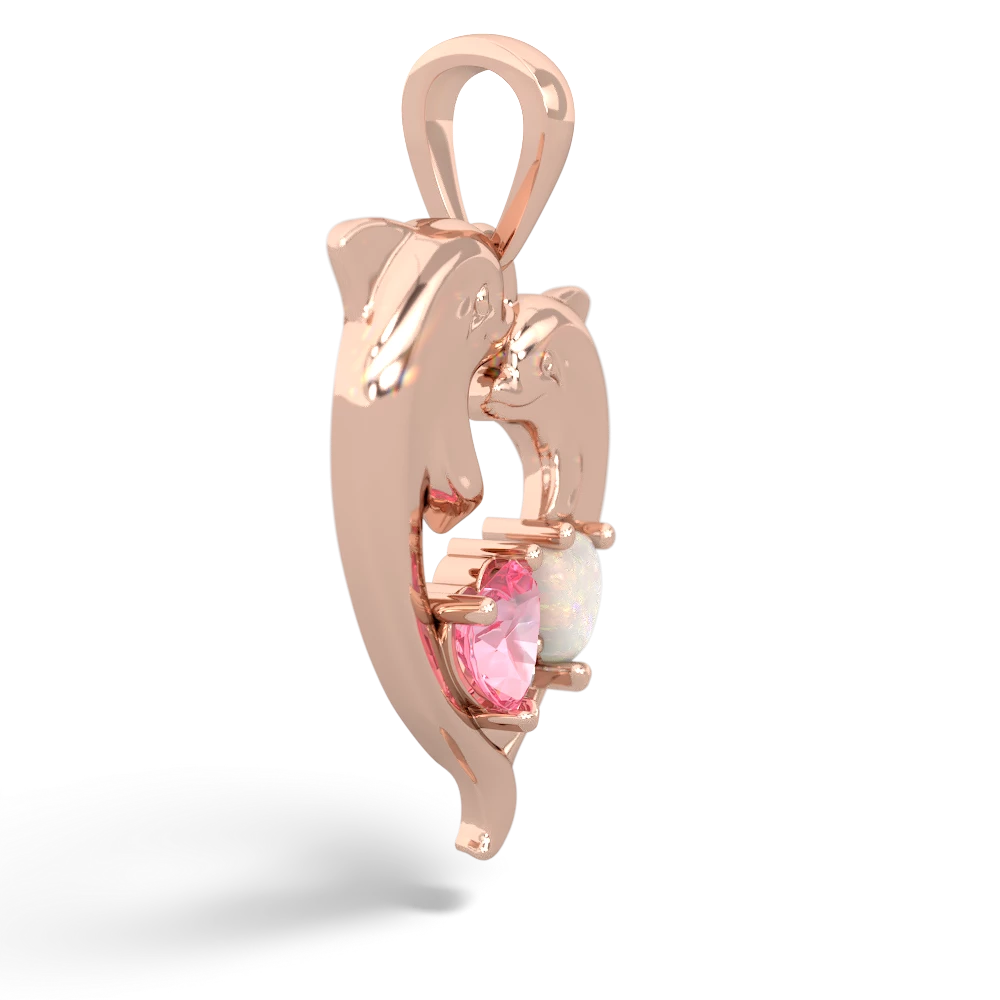 Lab Pink Sapphire Dolphin Heart 14K Rose Gold pendant P5820