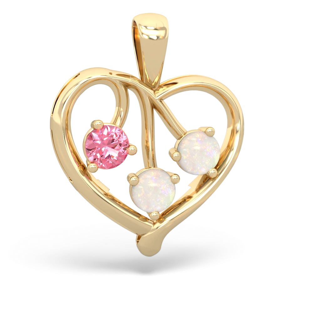 Lab Pink Sapphire Glowing Heart 14K Yellow Gold pendant P2233