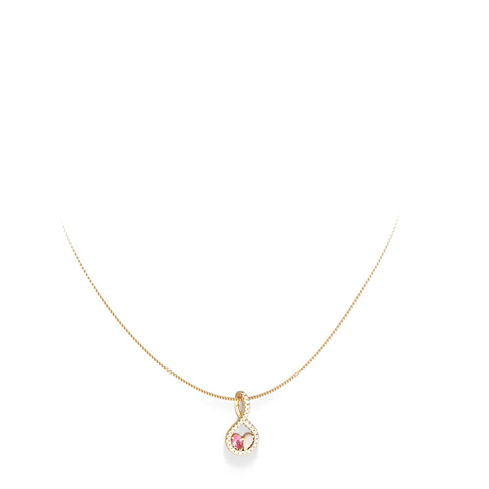 Lab Pink Sapphire Pave Twist 'One Heart' 14K Yellow Gold pendant P5360