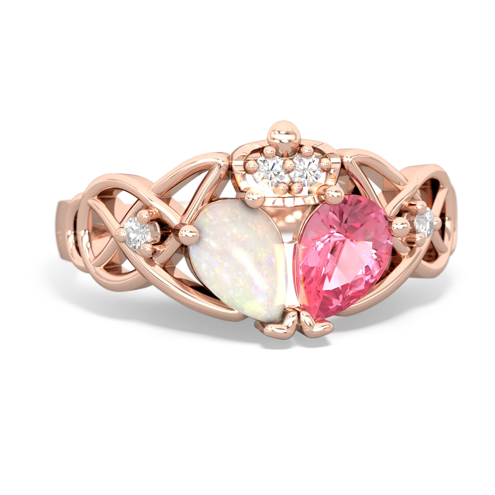 Lab Pink Sapphire 'One Heart' Celtic Knot Claddagh 14K Rose Gold ring R5322