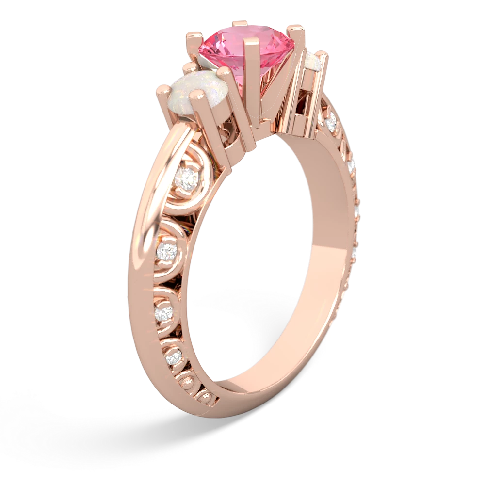 Lab Pink Sapphire Art Deco Eternal Embrace Engagement 14K Rose Gold ring C2003