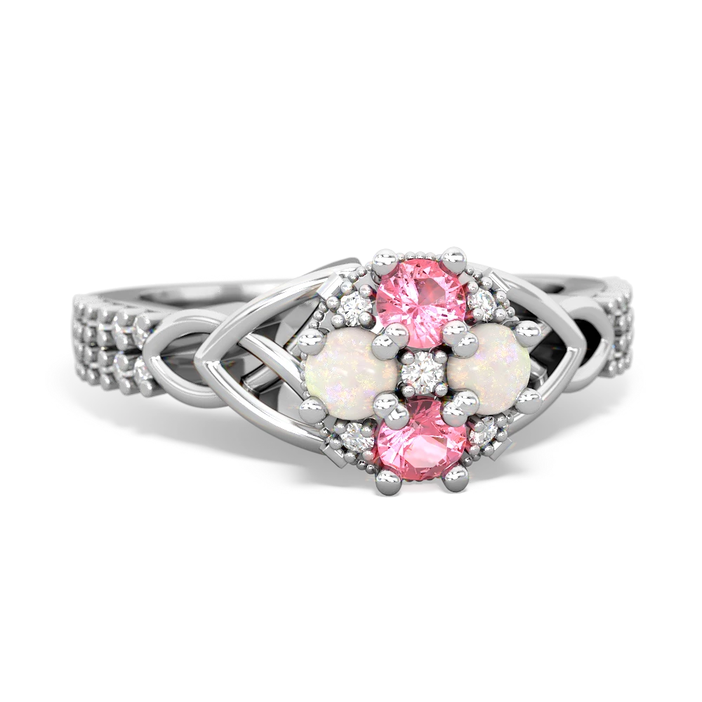 Lab Pink Sapphire Celtic Knot Cluster Engagement 14K White Gold ring R26443RD