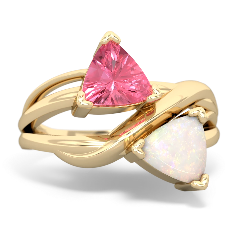 Lab Pink Sapphire Split Band Swirl 14K Yellow Gold ring R2341