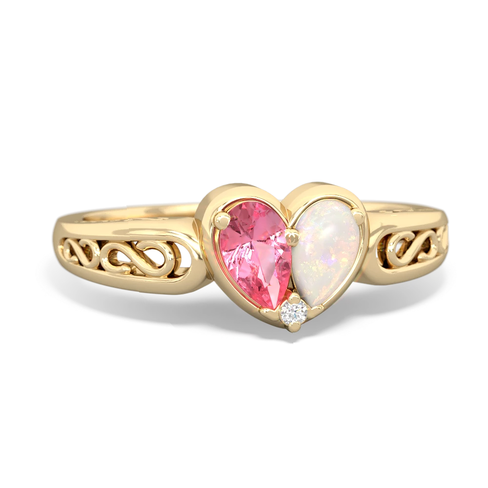 Lab Pink Sapphire Filligree 'One Heart' 14K Yellow Gold ring R5070