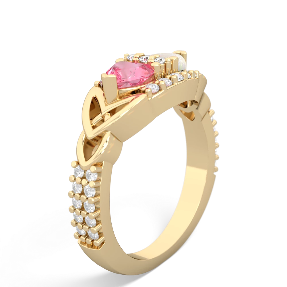 Lab Pink Sapphire Sparkling Celtic Knot 14K Yellow Gold ring R2645