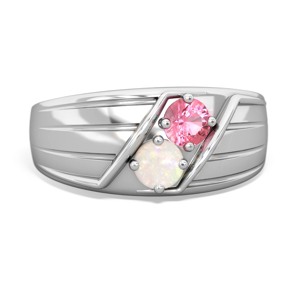 Lab Pink Sapphire Men's Streamline 14K White Gold ring R0460