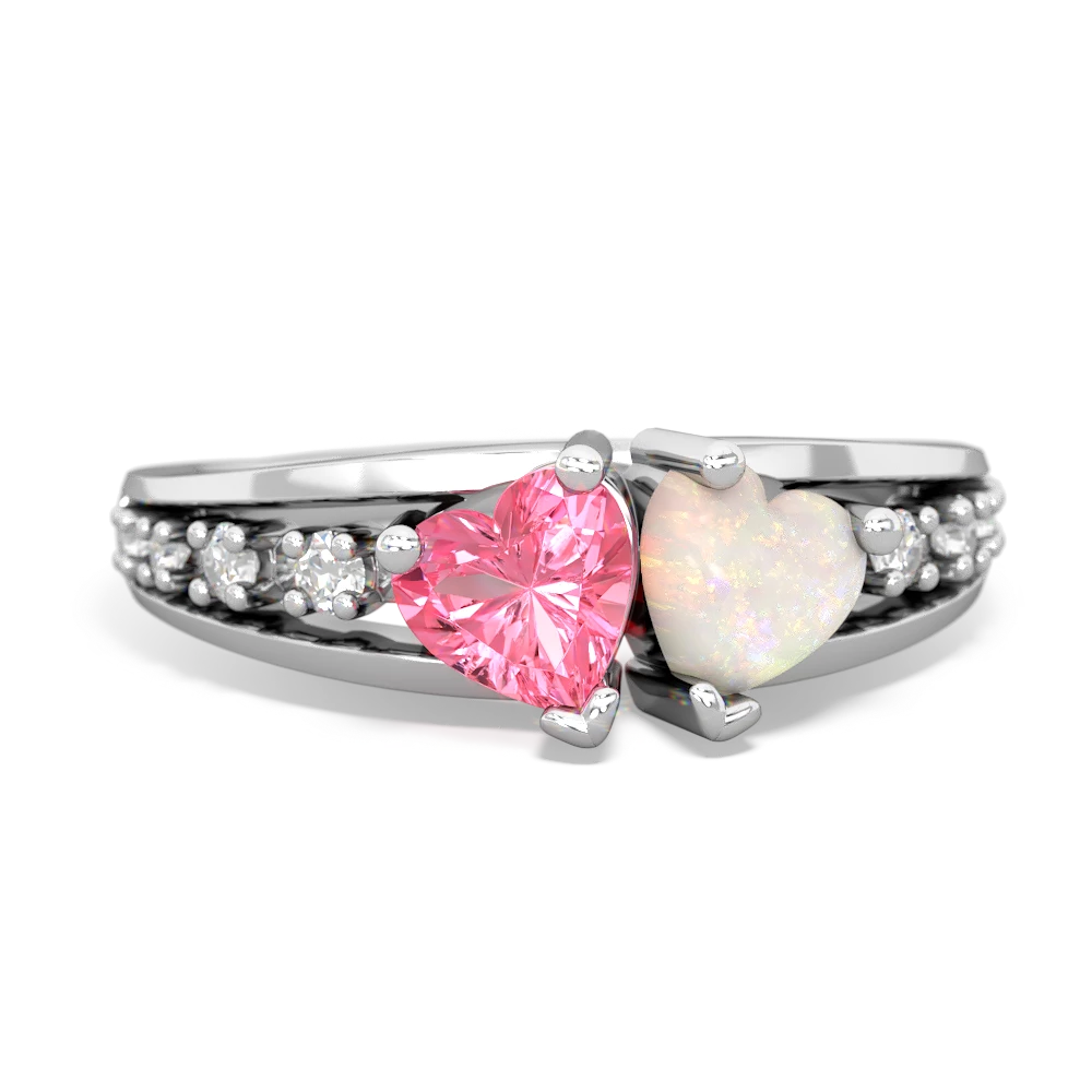 Lab Pink Sapphire Heart To Heart 14K White Gold ring R3342