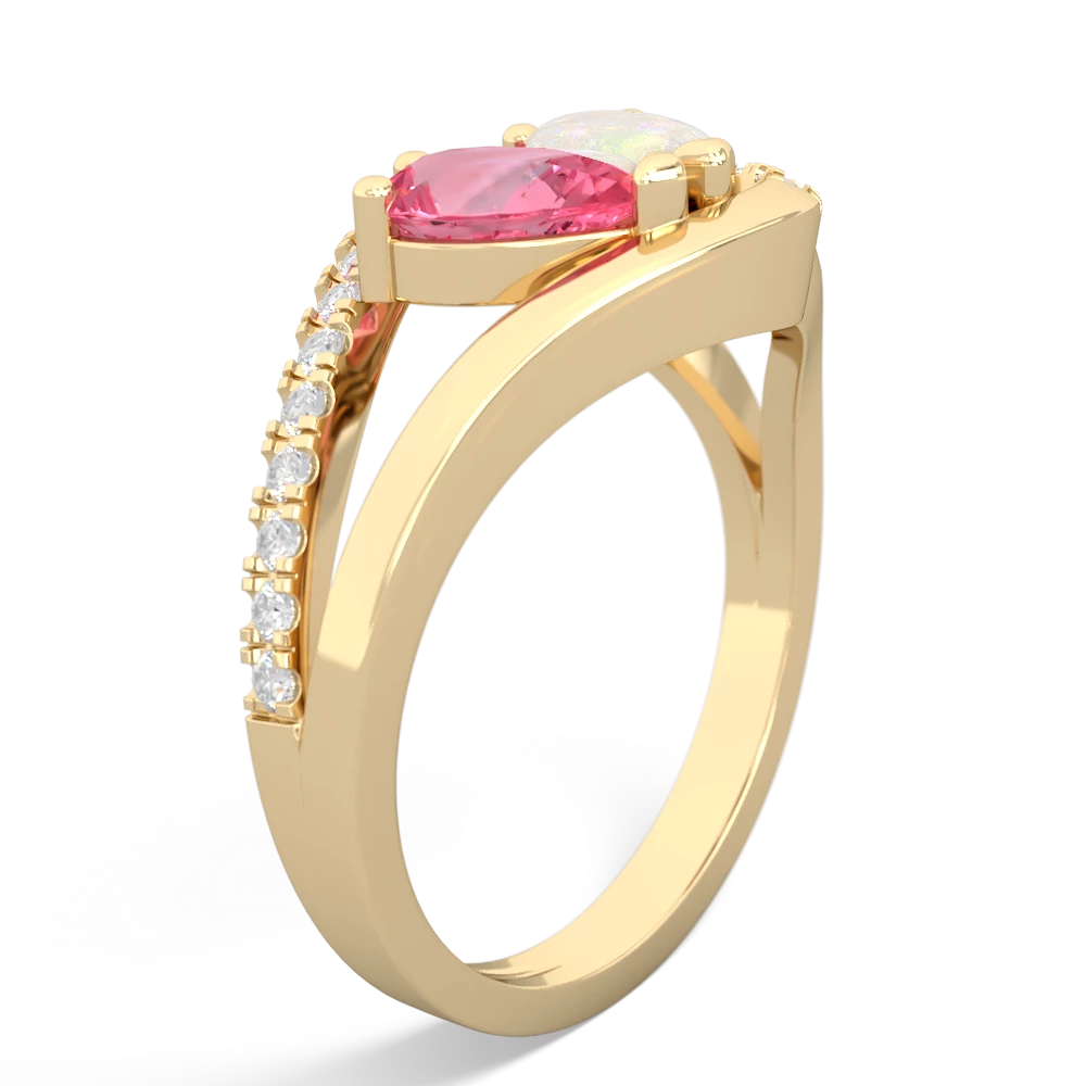 Lab Pink Sapphire Nestled Heart Keepsake 14K Yellow Gold ring R5650