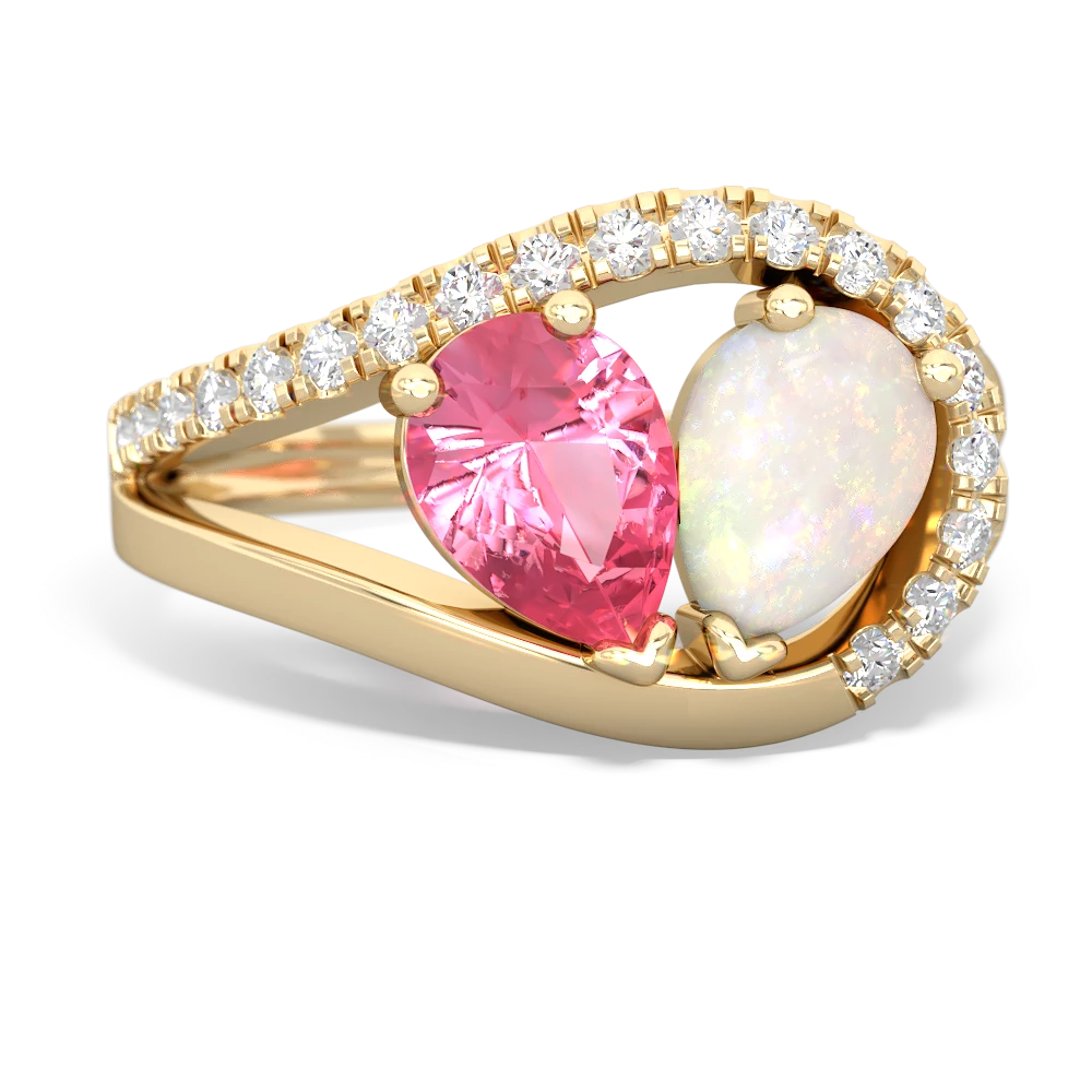 Lab Pink Sapphire Nestled Heart Keepsake 14K Yellow Gold ring R5650