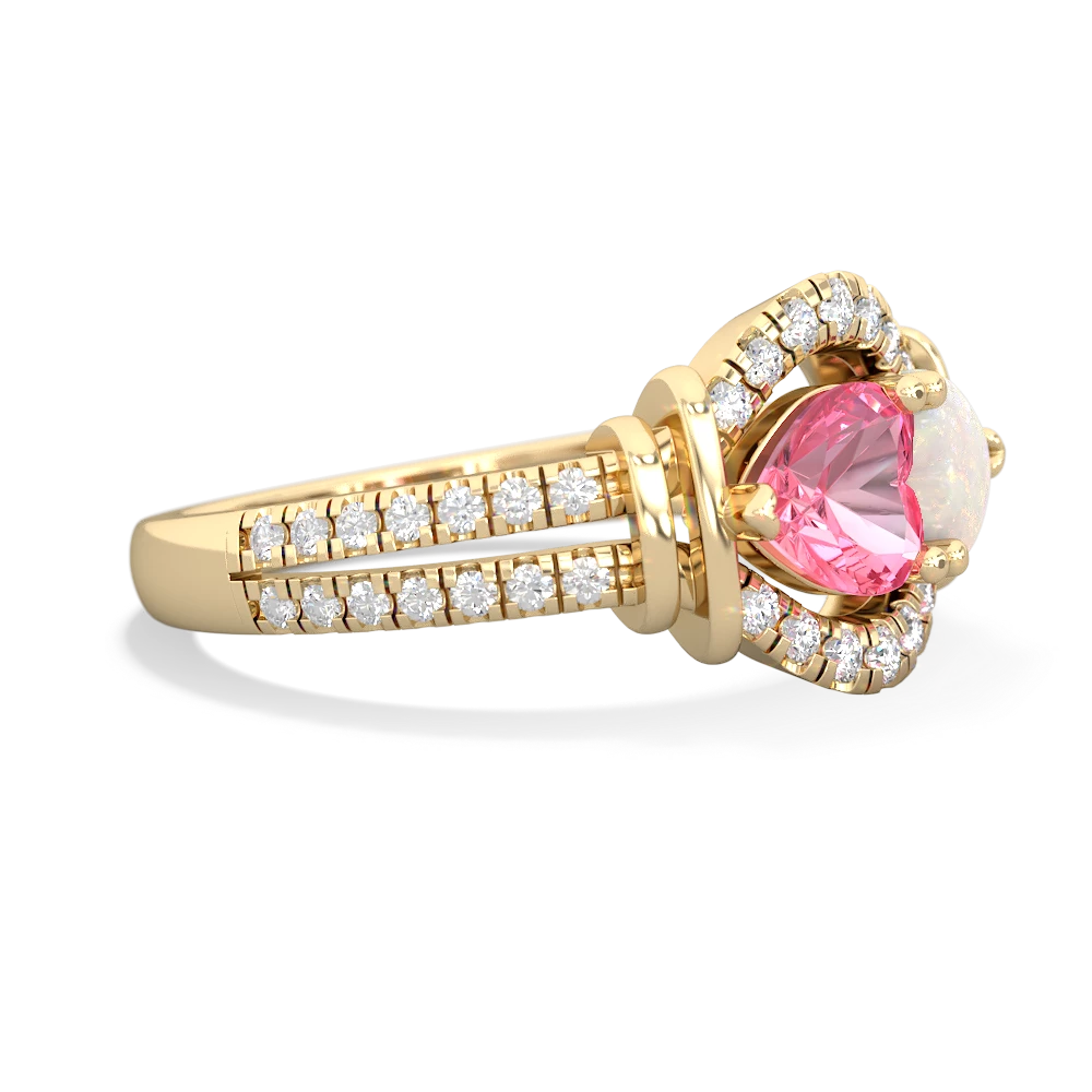 Lab Pink Sapphire Art-Deco Keepsake 14K Yellow Gold ring R5630