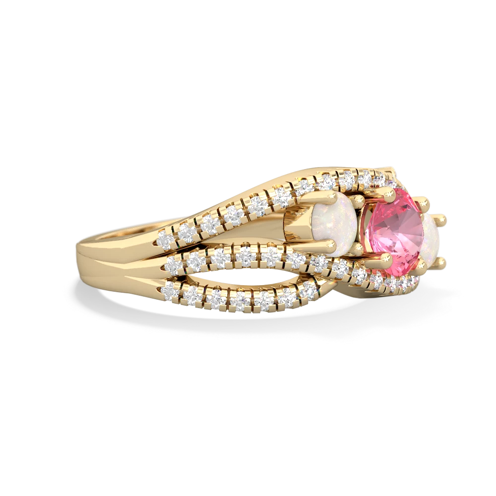 Lab Pink Sapphire Three Stone Aurora 14K Yellow Gold ring R3080