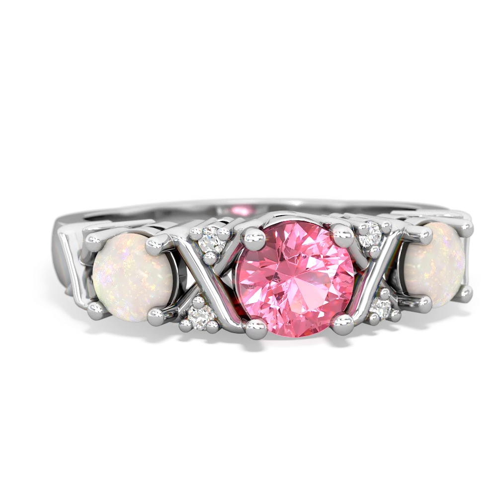 Lab Pink Sapphire Hugs And Kisses 14K White Gold ring R5016