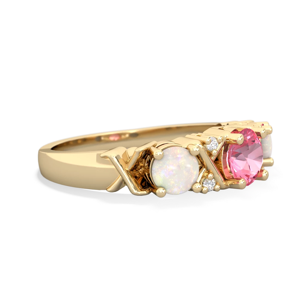 Lab Pink Sapphire Hugs And Kisses 14K Yellow Gold ring R5016