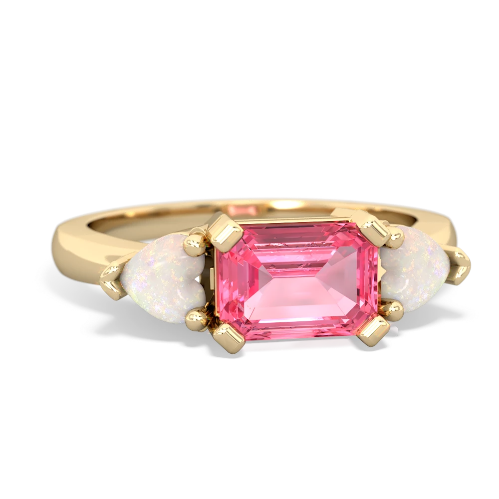 Lab Pink Sapphire Three Stone 14K Yellow Gold ring R5235