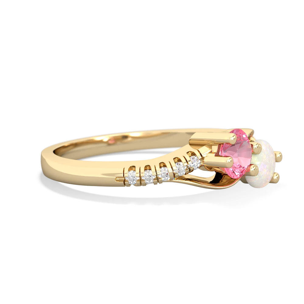 Lab Pink Sapphire Infinity Pave Two Stone 14K Yellow Gold ring R5285