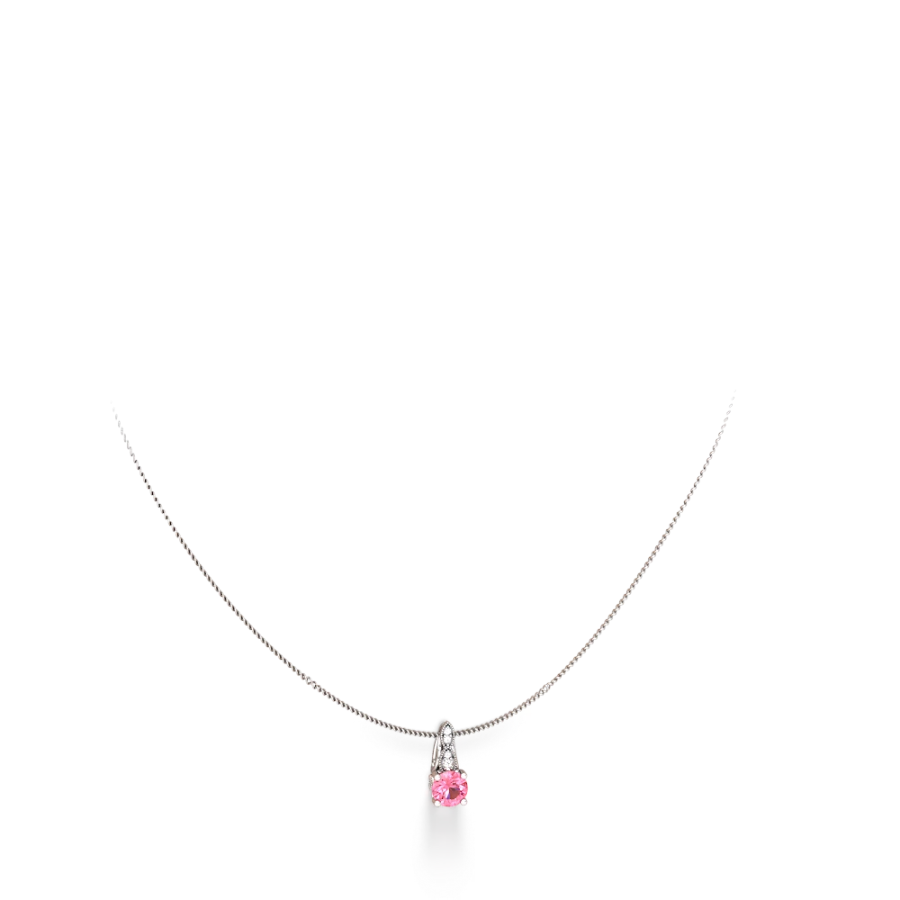 Lab Pink Sapphire Antique Elegance 14K White Gold pendant P3100