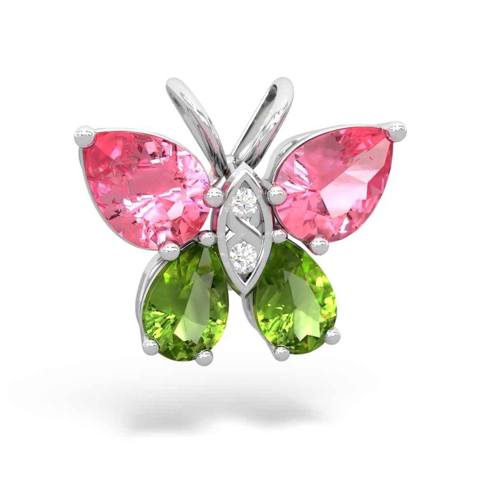 Lab Pink Sapphire Butterfly 14K White Gold pendant P2215