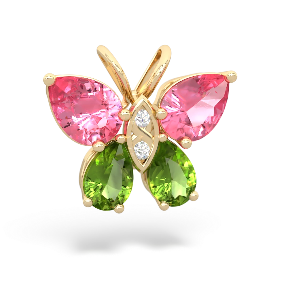 Lab Pink Sapphire Butterfly 14K Yellow Gold pendant P2215