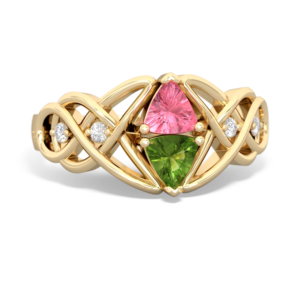 Lab Pink Sapphire Keepsake Celtic Knot 14K Yellow Gold ring R5300