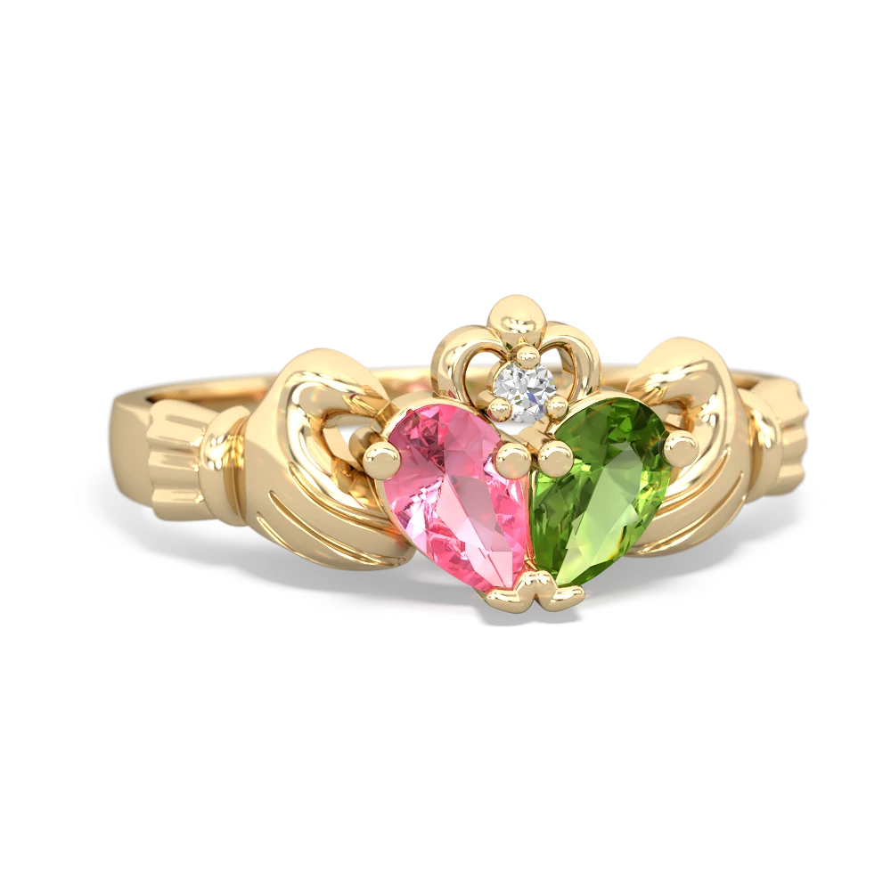 Lab Pink Sapphire 'Our Heart' Claddagh 14K Yellow Gold ring R2388