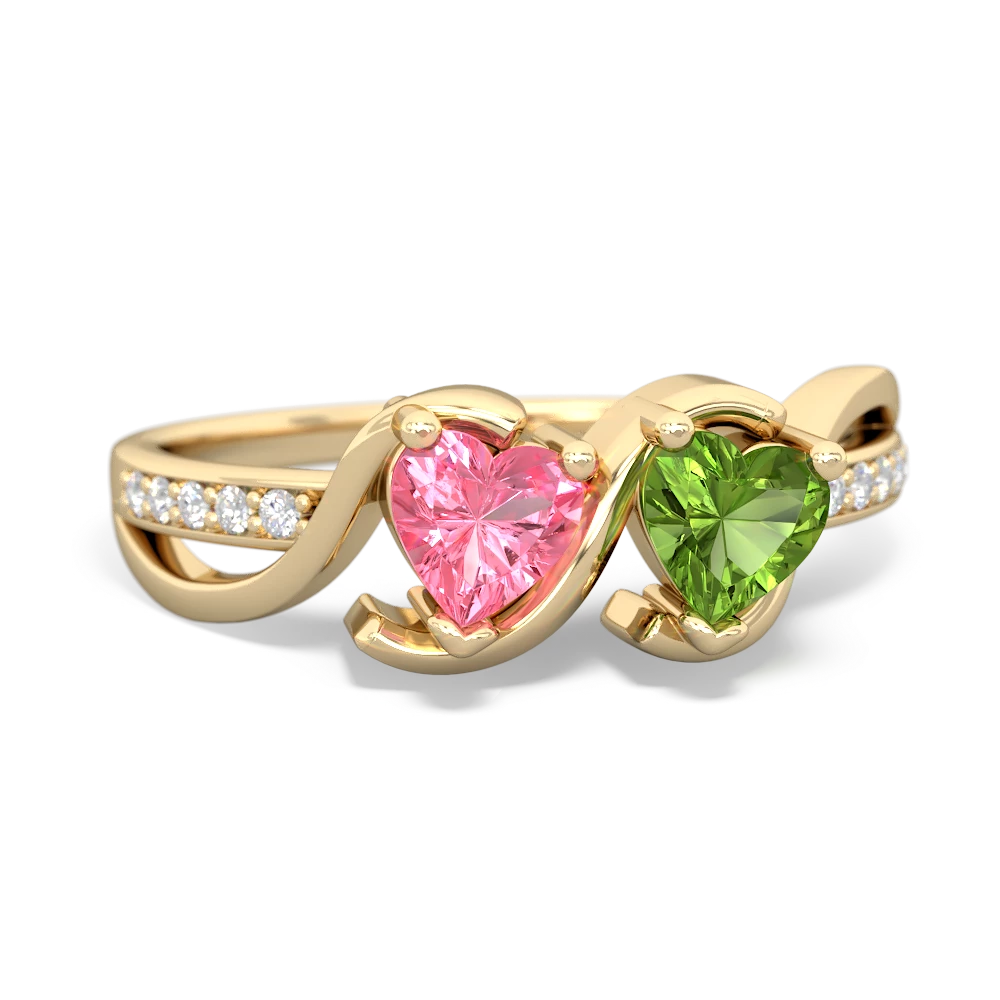 Lab Pink Sapphire Side By Side 14K Yellow Gold ring R3090