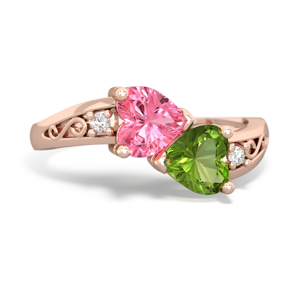 Lab Pink Sapphire Snuggling Hearts 14K Rose Gold ring R2178