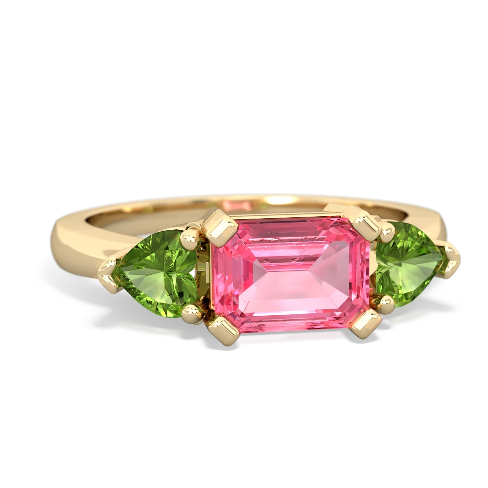 Lab Pink Sapphire Three Stone 14K Yellow Gold ring R5235