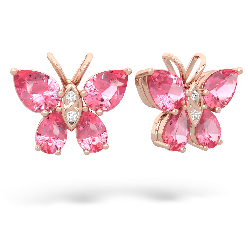 Lab Pink Sapphire Butterfly 14K Rose Gold earrings E2215