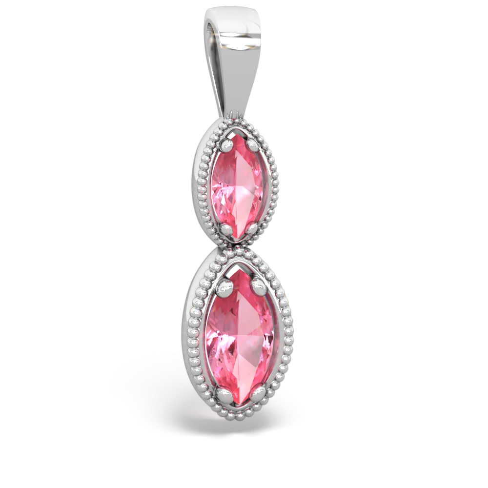 Lab Pink Sapphire Antique-Style Halo 14K White Gold pendant P5700